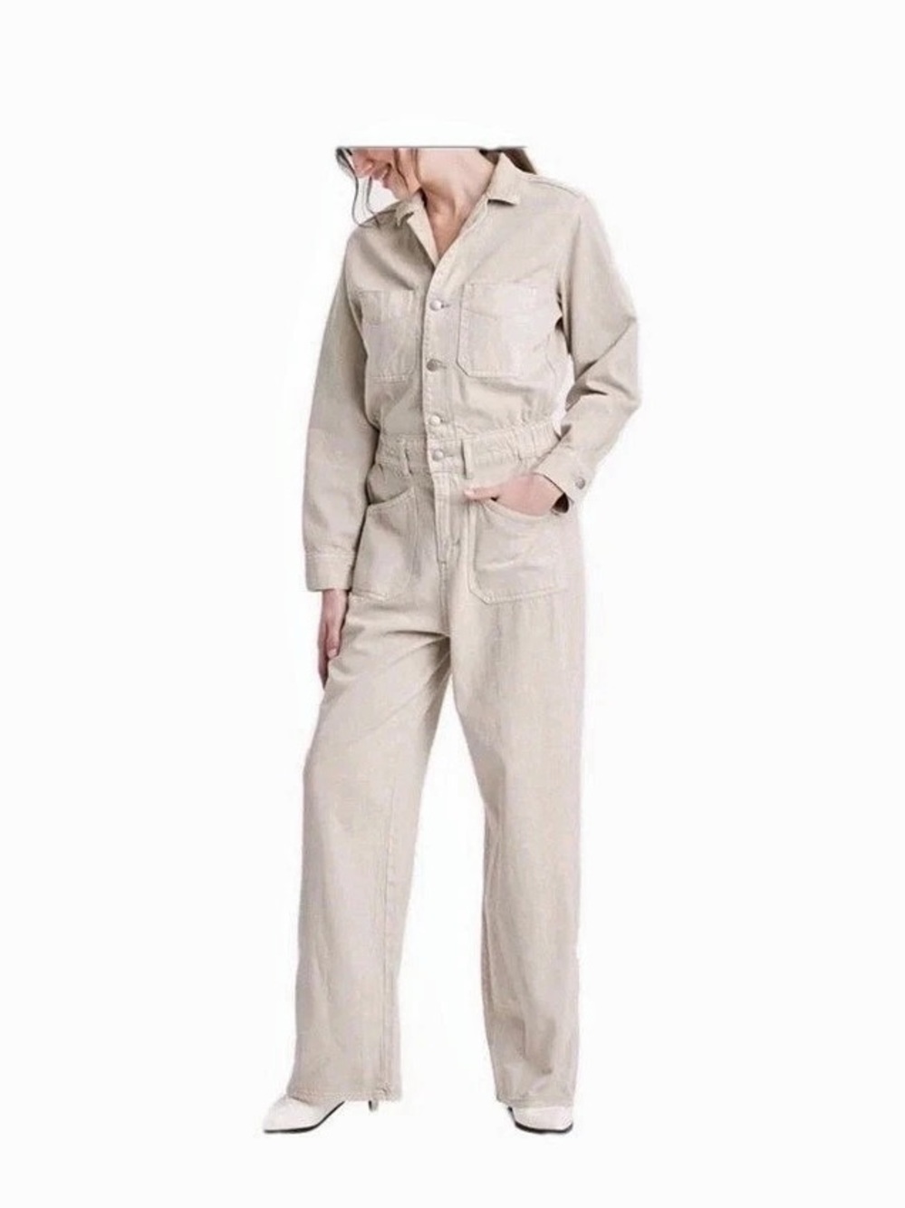 NWT Women's Denim Baggy Jumpsuit Universal Thread Tan Sz 8 Pants Overalls